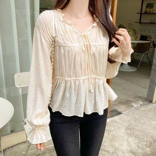 Frilled Tie-neck Shirred Tunic