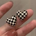 Heart Check Glaze Earring 1 Pair - Heart Check - Black & White - One Size