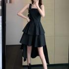 Spaghetti-strap Dip-back Layered A-line Dress