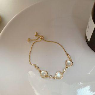 Heart Faux Cat Eye Stone Alloy Bracelet 1 Pc - Gold - One Size