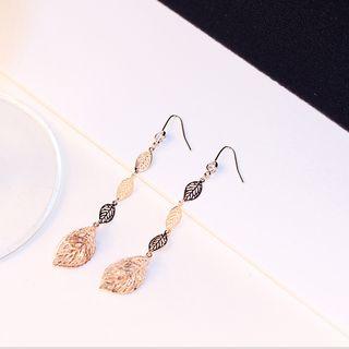 Rhinestone Leaf Drop Hook Earring Gold - One Size