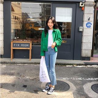 Dual-pocket Zip-up Linen Jacket