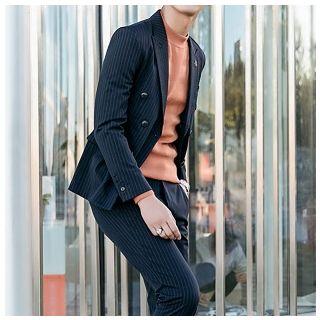 Set: Striped Double-breasted Blazer + Dress Pants