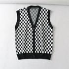 Checkered Button-up Sweater Vest