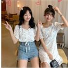 Flower Print Short-sleeve Blouse / A-line Dress