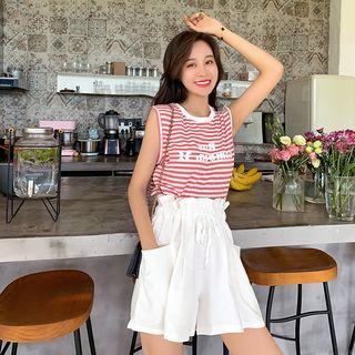 Set: Striped Sleeveless Top + Wide Leg Shorts