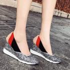Pointed Color Block Sequined Wedge Pumps
