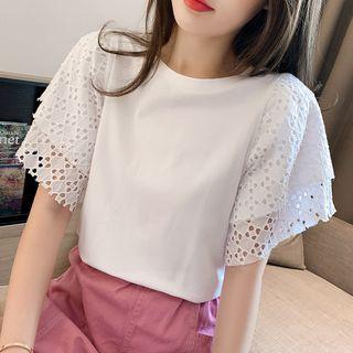 Eyelet Lace-sleeve Blouse