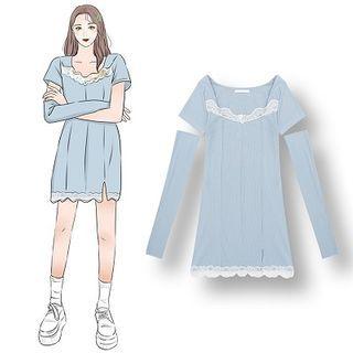 Lace Trim Removable Sleeve Mini Sheath Dress