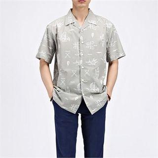 Short-sleeve Linen-blend Patterned Shirt