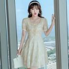 Square Neck Lace Trim Mini A-line Dress
