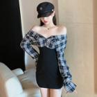 Long-sleeve Plaid Mini Bodycon Dress