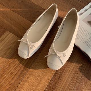 Square-toe Ribbon Pleather Flats