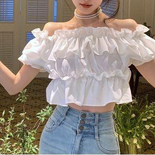 Off-shoulder Ruffled Crop Top