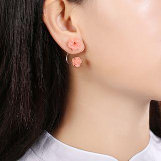Retro Bead Flower Swing Earring 925 Sterling Silver - Pink - One Size