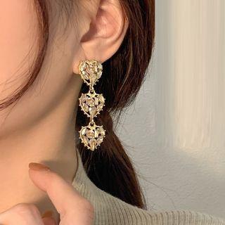 Heart Faux Crystal Asymmetrical Alloy Earring 1 Pair - Gold - One Size