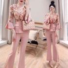 Flare-sleeve Floral Print Blouse / Dress Pants