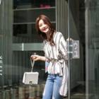 V-neck Dip-back Stripe Blouse With Sash