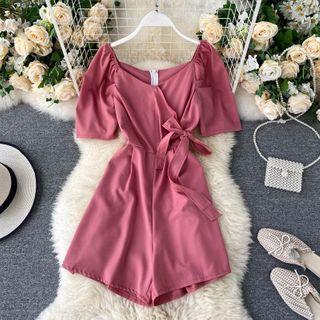 Short-sleeve Lace-up Strap Playsuit
