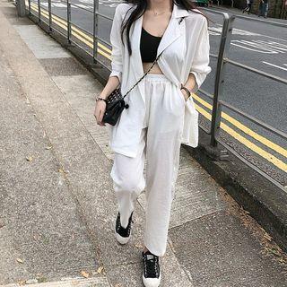 Long-sleeve Plain Shirt / High-waist Plain Pants