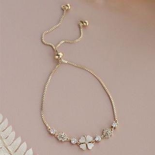 Clover Cat Eye Stone Rhinestone Sterling Silver Bracelet 1 Pc - Gold - One Size