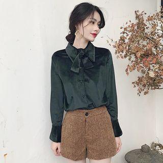 Bow-neck Velvet Shirt