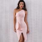 One Shoulder Front Split Midi Dress