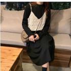 Long-sleeve Midi A-line Dress / Knit Camisole