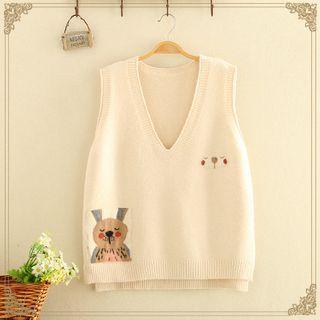 Rabbit Embroidered Knitted Vest