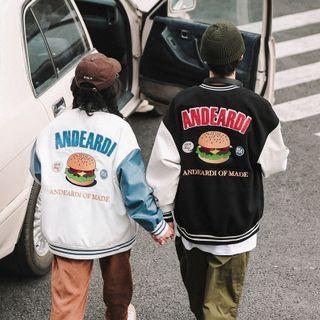 Burger Print Baseball Jacket