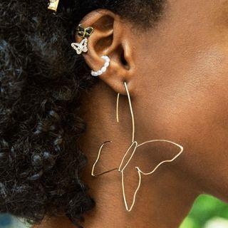 Alloy Butterfly Earring 1 Pair - 1663 - Gold - One Size