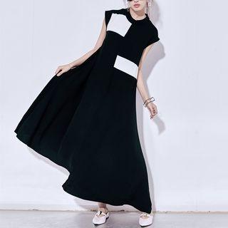 Sleeveless Color Block A-line Maxi Dress