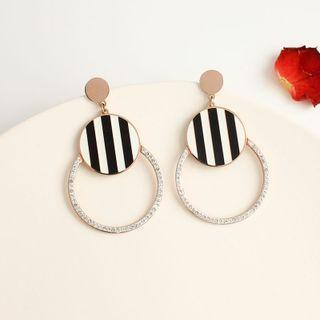 Striped Disc Rhinestone Hoop Dangle Earring