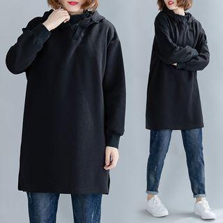 Plain Panel Hooded Sweatshirt Black - L