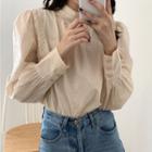 Long-sleeve Lace Panel Top Beige - One Size