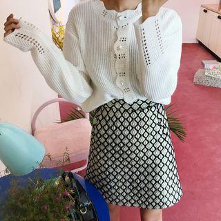 Scallop-trim Faux-pearl Cardigan
