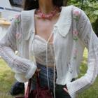 Floral Tie-strap Cropped Cardigan