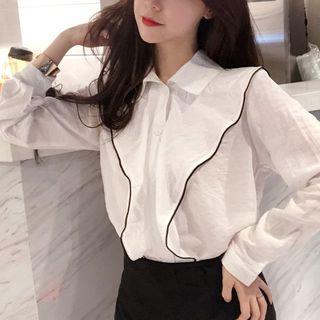 Long Sleeve V-neck Blouse White - One Size