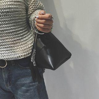 Hoop-accent Tasseled Zip Handbag