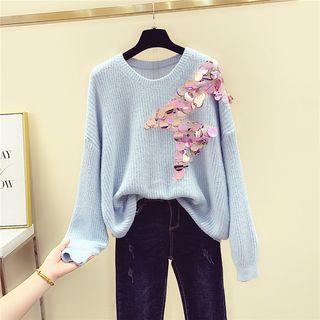 Sequined Plain Round-neck Sweater