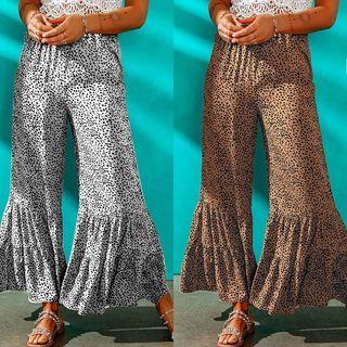 Leopard Print Flared Wide Leg Pants