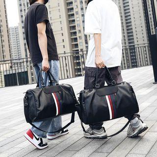 Faux Leather Striped Duffel Bag Black - L