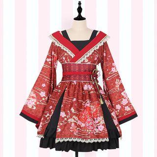 Printed Long-sleeve A-line Dress / Strappy A-line Dress / Lace Long-sleeve Blouse / Floral Print Yukata