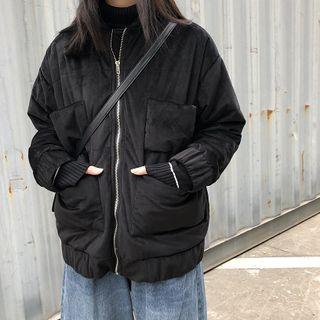 Plain Loose-fit Velvet Jacket