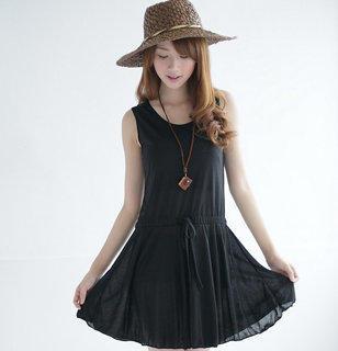 Drawstring Tank Dress Black - One Size