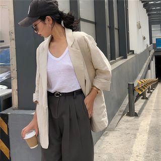 Plain Loose-fit Blazer Off-white - One Size