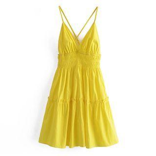 Spaghetti-strap V-neck Tiered A-line Dress