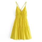 Spaghetti-strap V-neck Tiered A-line Dress