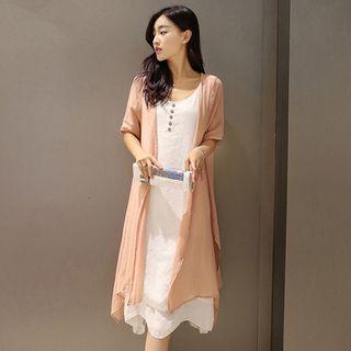 Set: Midi Tank Dress + Short-sleeve Long Light Jacket