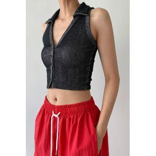 Collared Halter Button-up Crop Top